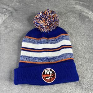 New York Islanders Hat Cuffed Knit Winter With Pom White‎ & Blue Orange NHL